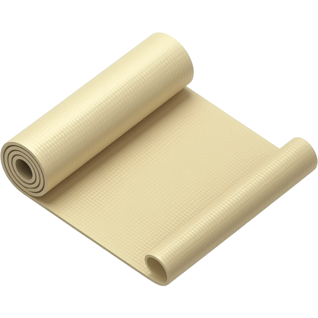 creme half rolled out yoga mat with a straight end emoji
