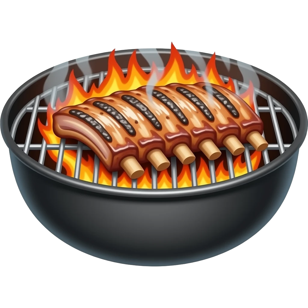 Ribs smoking on a weber grill with fire emoji