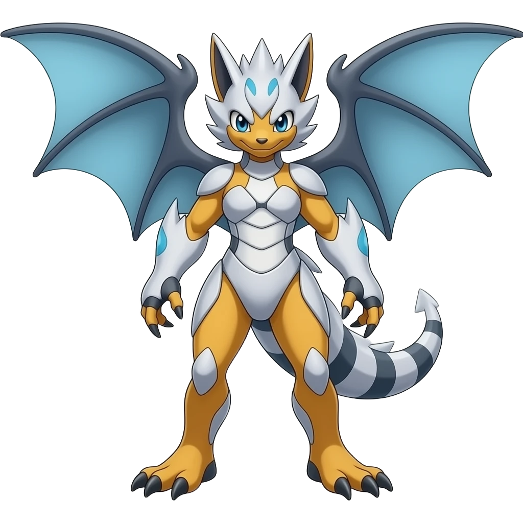 Guilmon-Zorua-Exveemom-Noibat-Absol-Fakémon-Digimon-hybrid, full body detailed emoji