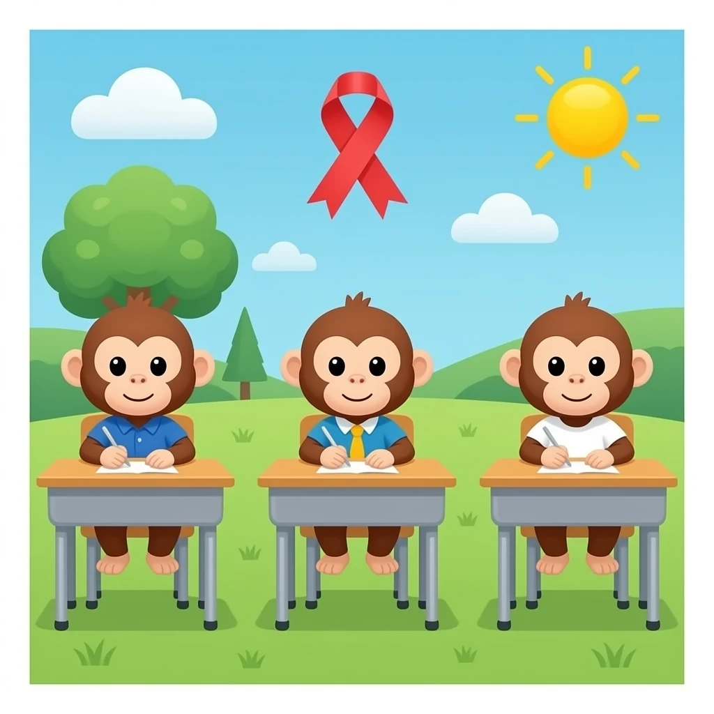 Маймылдардың сыныпта партада бантикпен отқанвң көрсет emoji