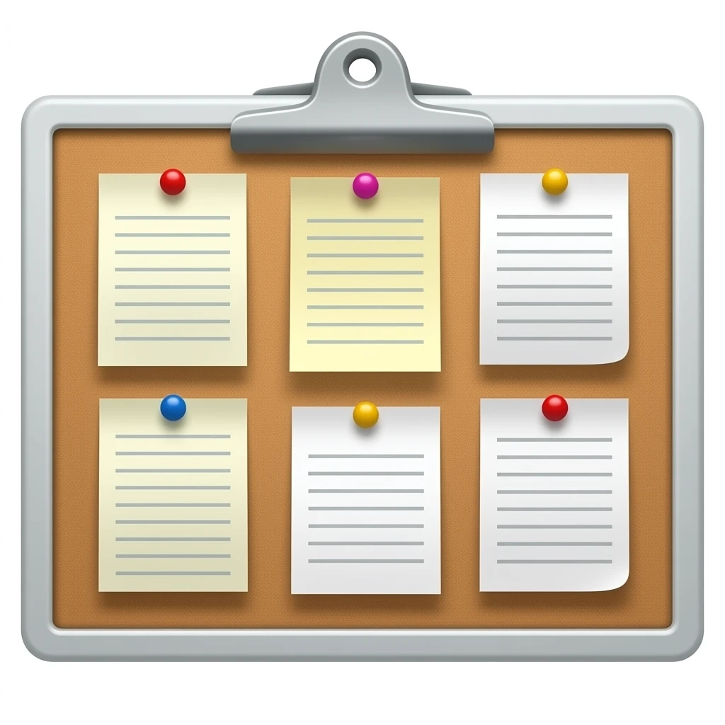 message board with posted notes. remove clip at the top emoji