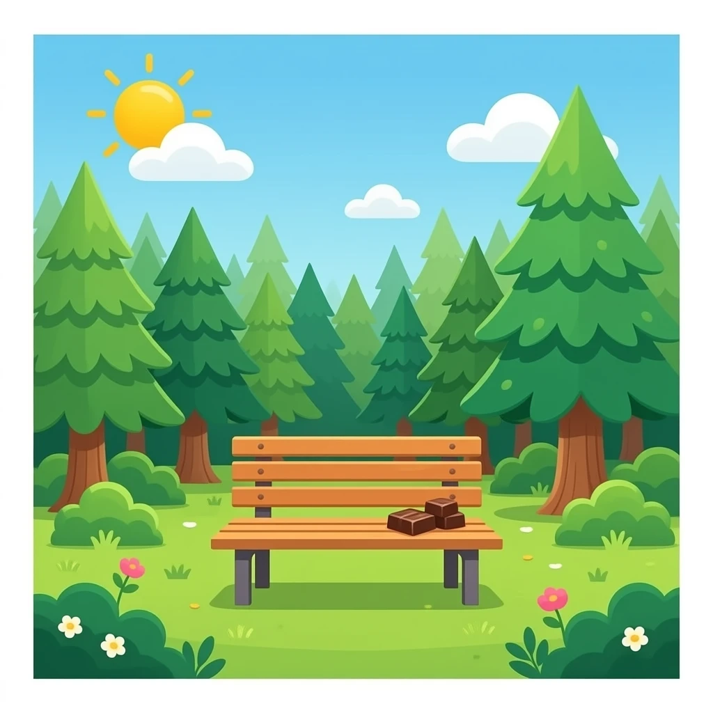 forest gump bench with chocolates emoji