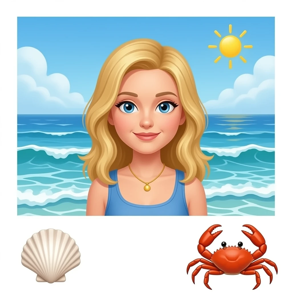 👱🏻‍♀️🧍🏼‍♀️🌊🌤🐚🦀 emoji