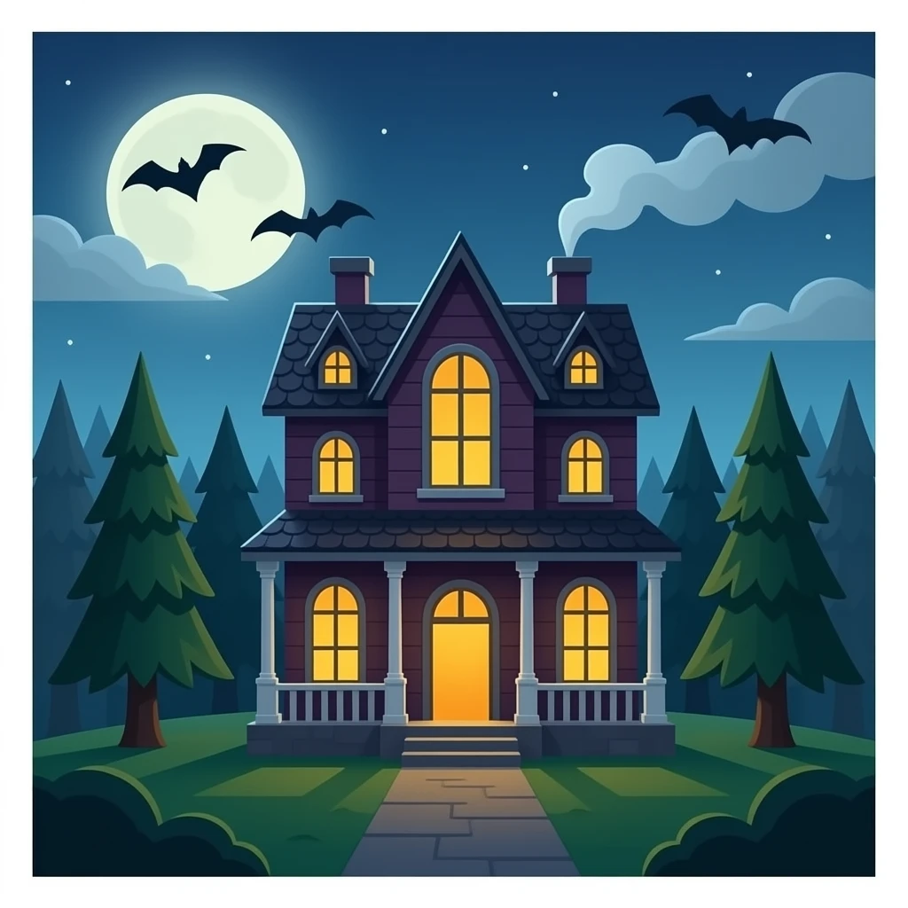 spooky halloween house with trees with white background emoji | AI ...