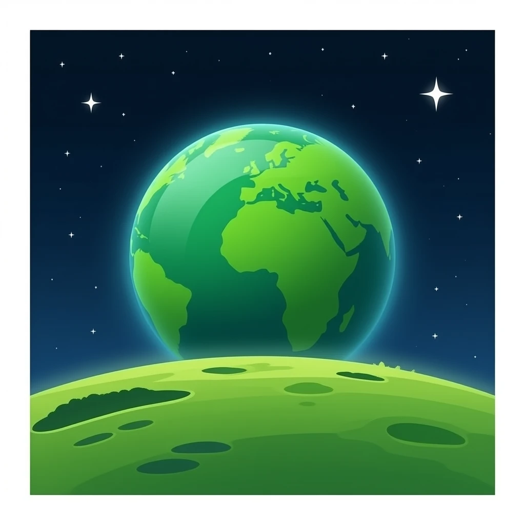 Outer space with a bright green planet visible emoji