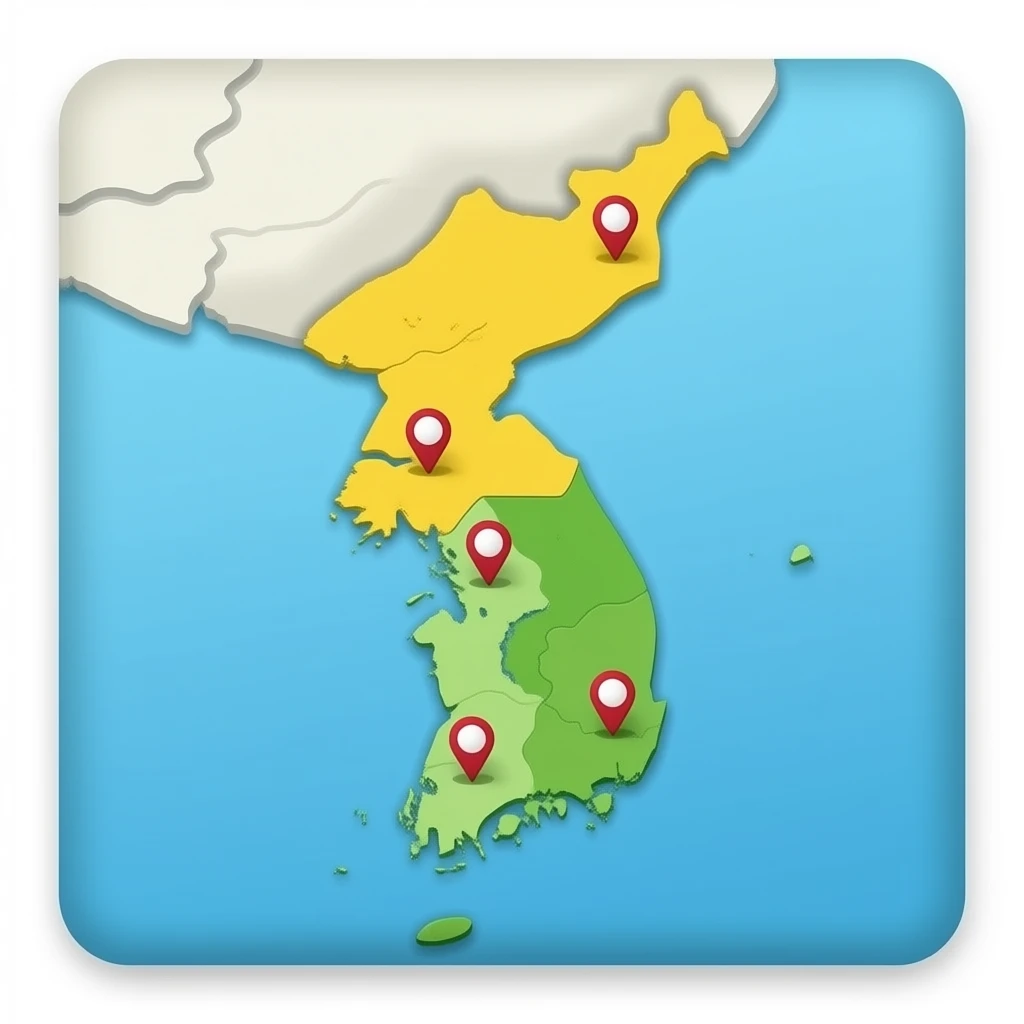 대한민국 지도 여행느낌나게 핀 찍혀있는 느낌 emoji