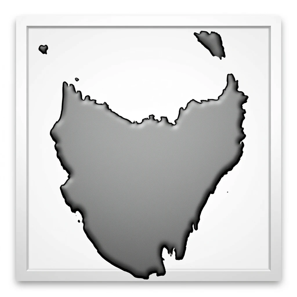 map of Tasmania black and white, just blank in the middle like if it was written with a black pen on a white paper, delete the pen and blank paper no lines, I said blank white paper no water just with emoji