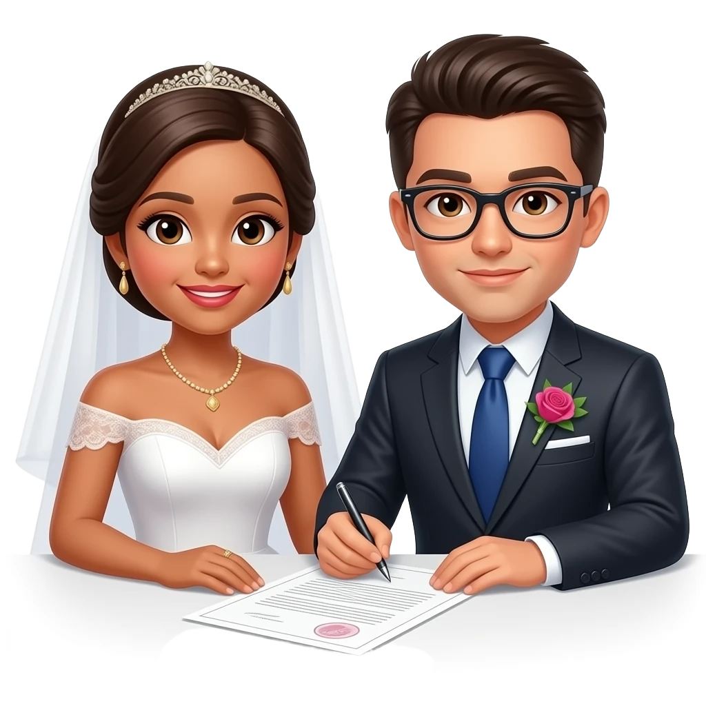 Emoji de un documento de contrato de matrimonio firmado por Moha y Guizi emoji