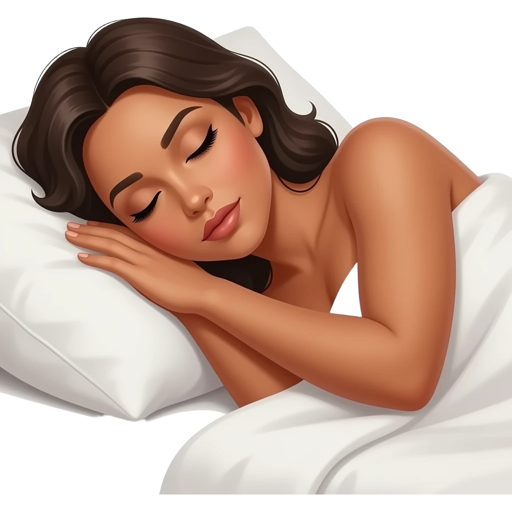 a naked tanned voluptuous woman sleeping in bed emoji
