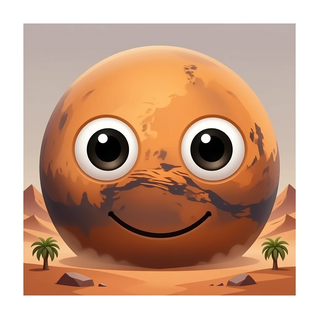 Mars with a face emoji