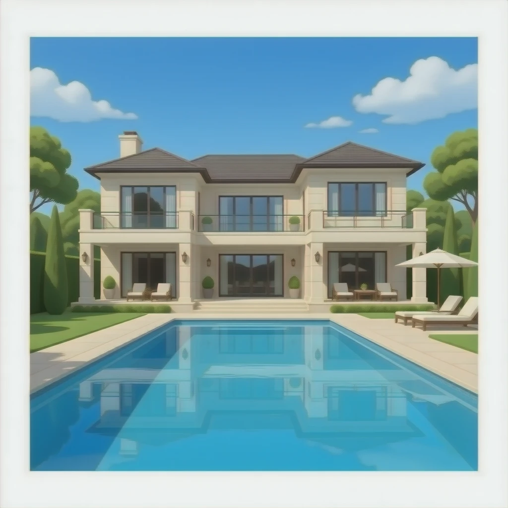 Celebrity modern mansion with pool realistic with no skies emoji