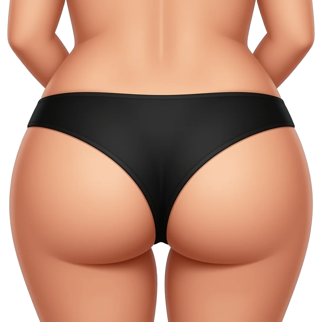 tanned chubby woman with butt facing viewer wearing black thong emoji