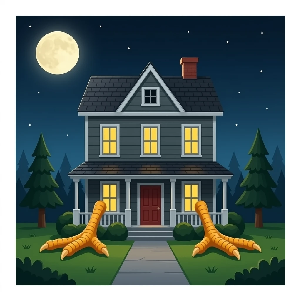 an ominous house with chicken legs. emoji