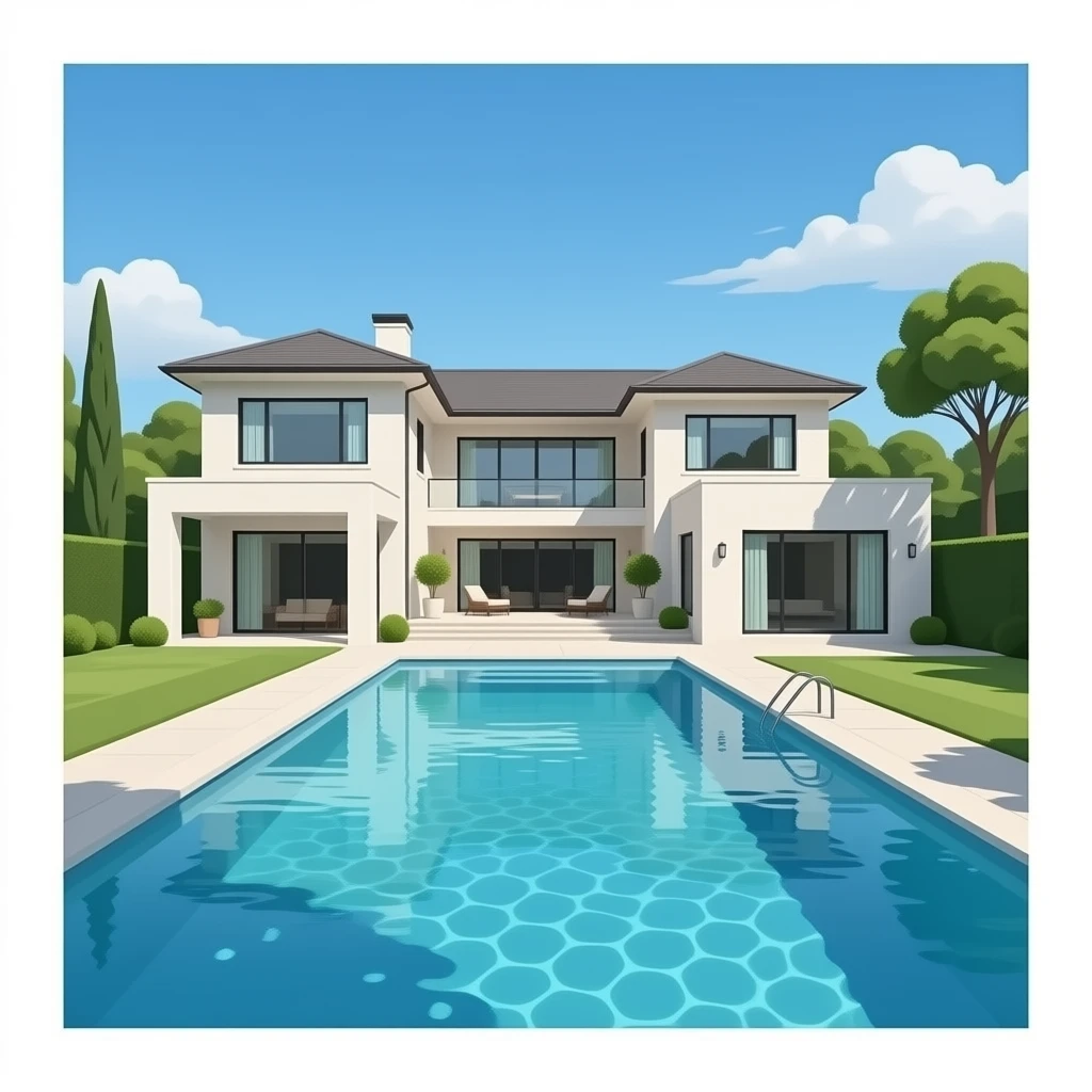 Celebrity modern mansion with pool realistic with no skies just the house emoji