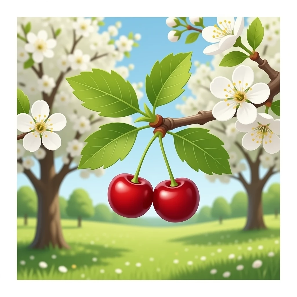 small, fresh early cherries on the tree in spring emoji
