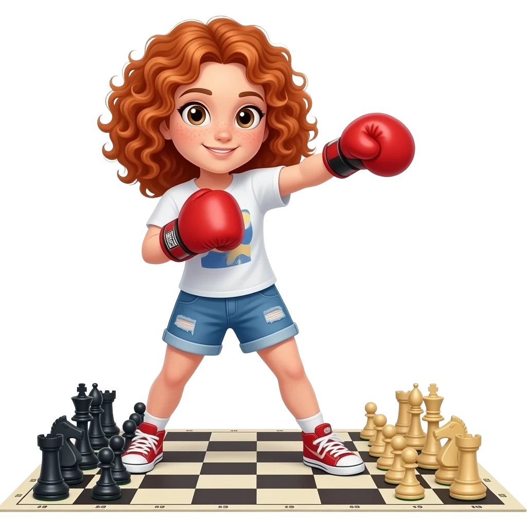Fille rousse bouclés tâches de rousseur Chessboxing emoji