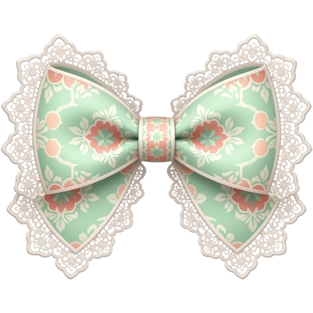 peach pastel and pastel green peach rococo style pattern on bow lace coquette bow emoji