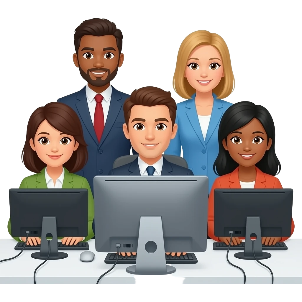un gruppo di persone che lavorano dietro il computer emoji