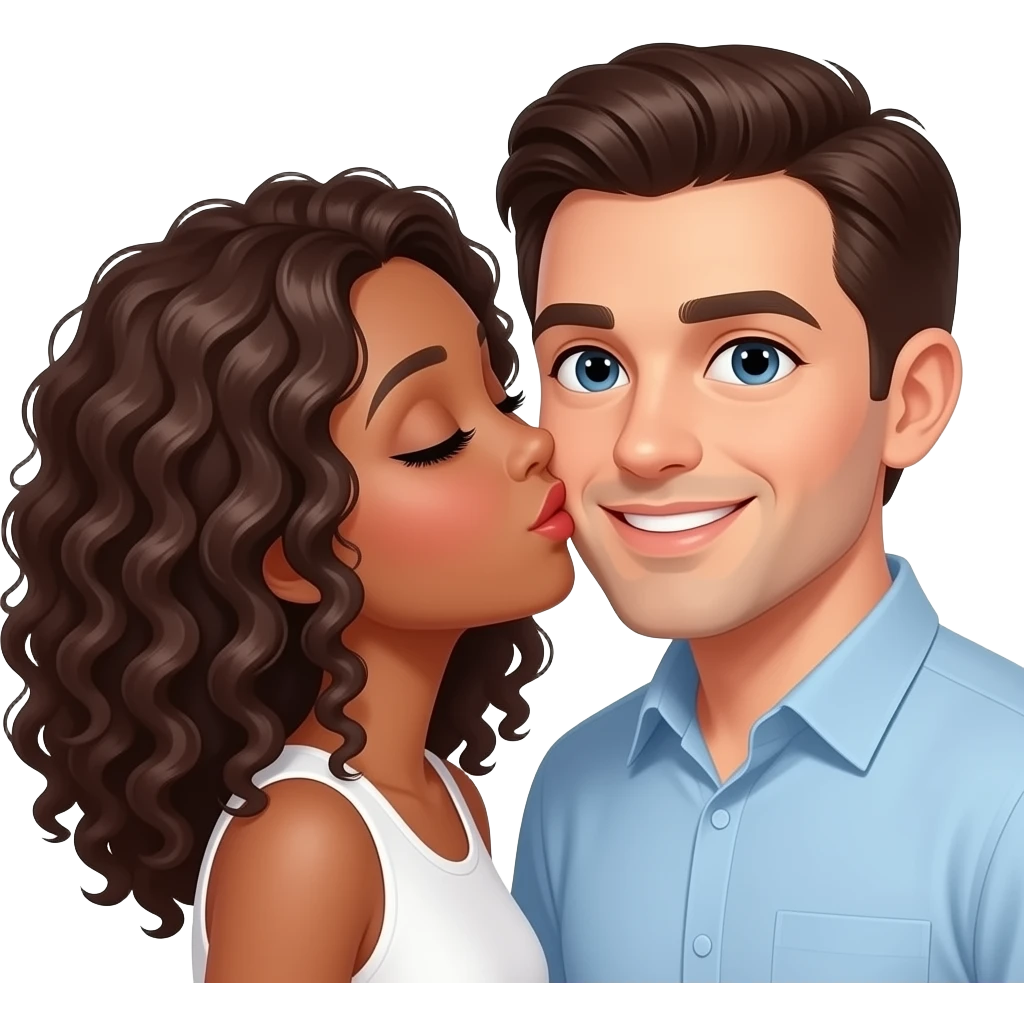 Besos de pareja chica morena con cabello rizado y hombre blanco emoji