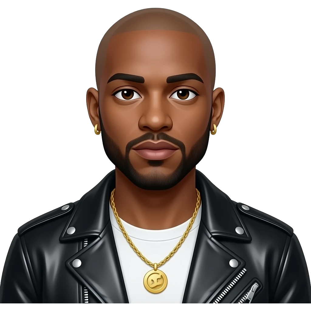Bryan "Birdman" Williams with bald, white T-shirt, black metallic jacket, gold necklace and earrings emoji