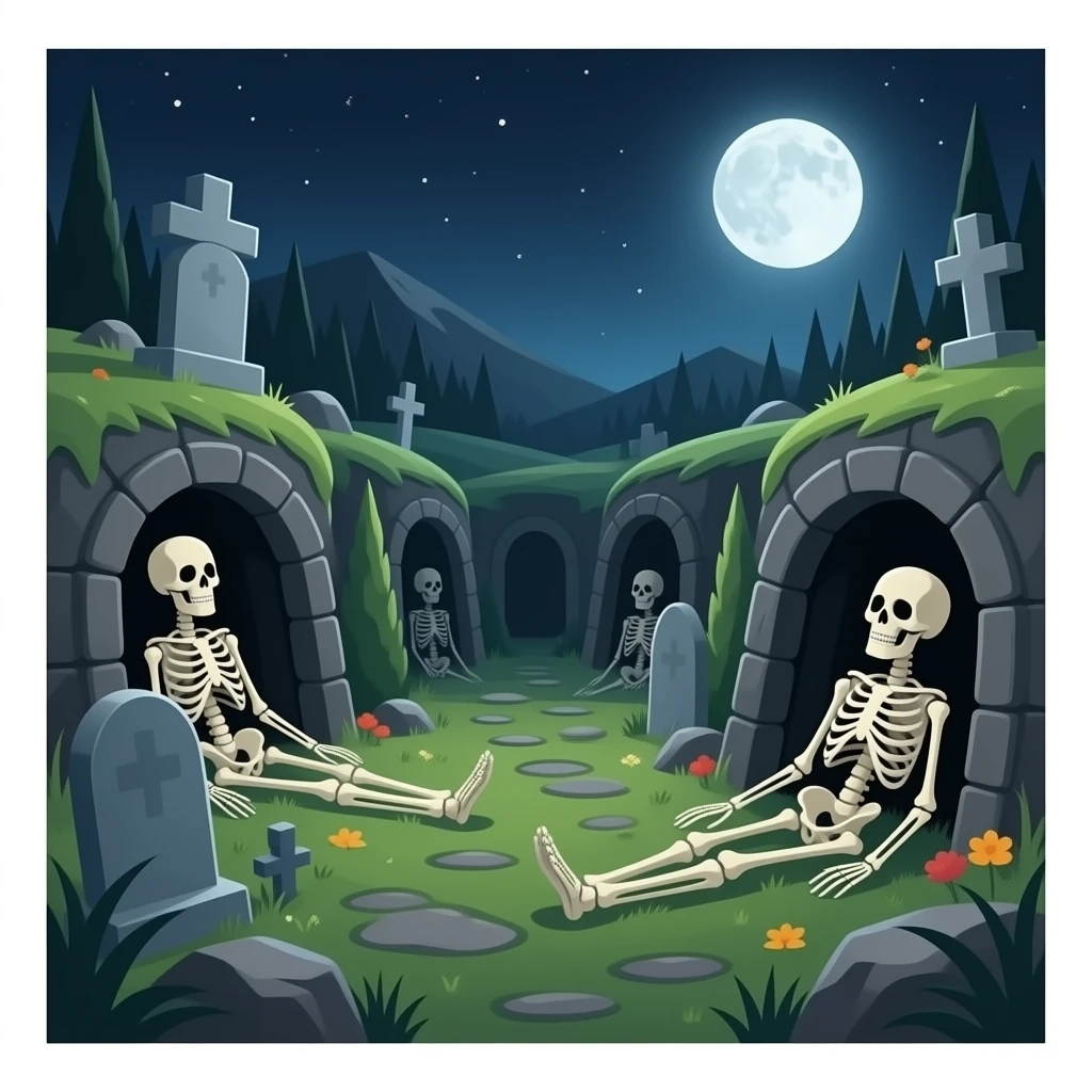 friedhof mit katakombe mit skeletten emoji
