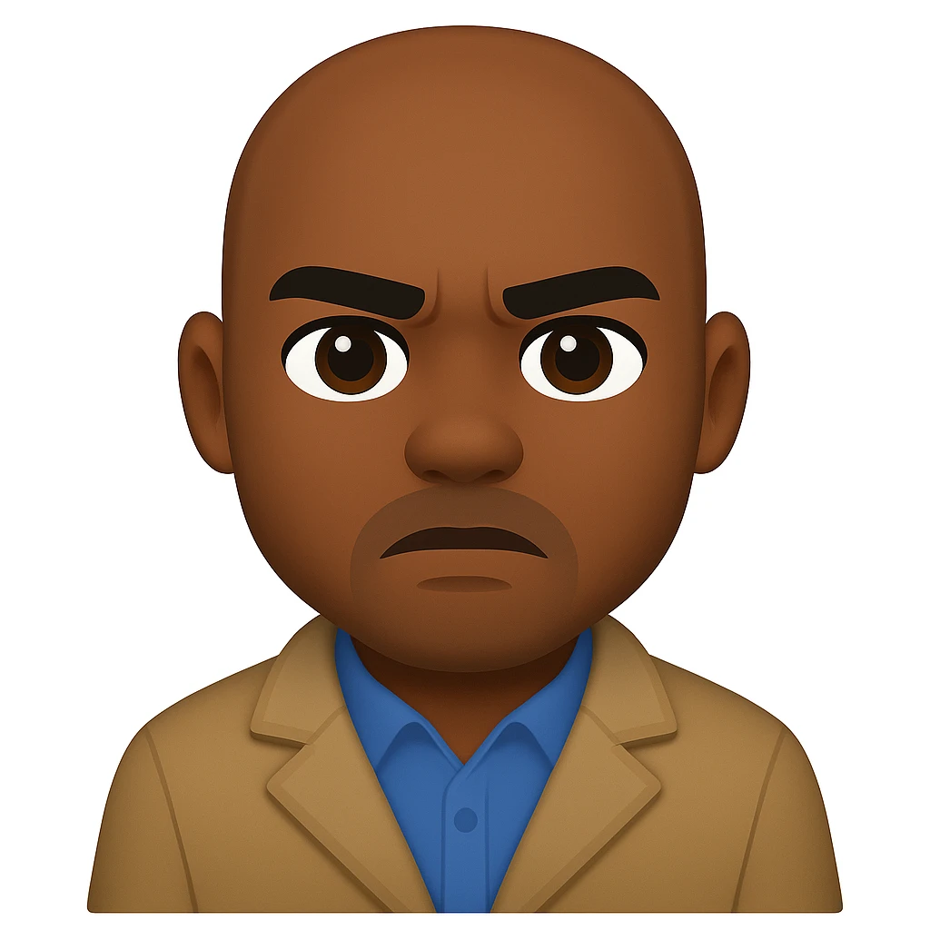 turn the second man in emoji style of the 1st image, match the facial features and clothes emoji