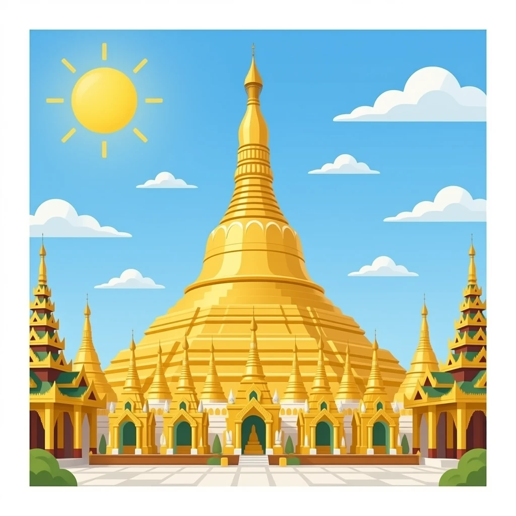 icon featuring Shwedagon Pagoda in Myanmar, Golden temple. Transparent background. emoji
