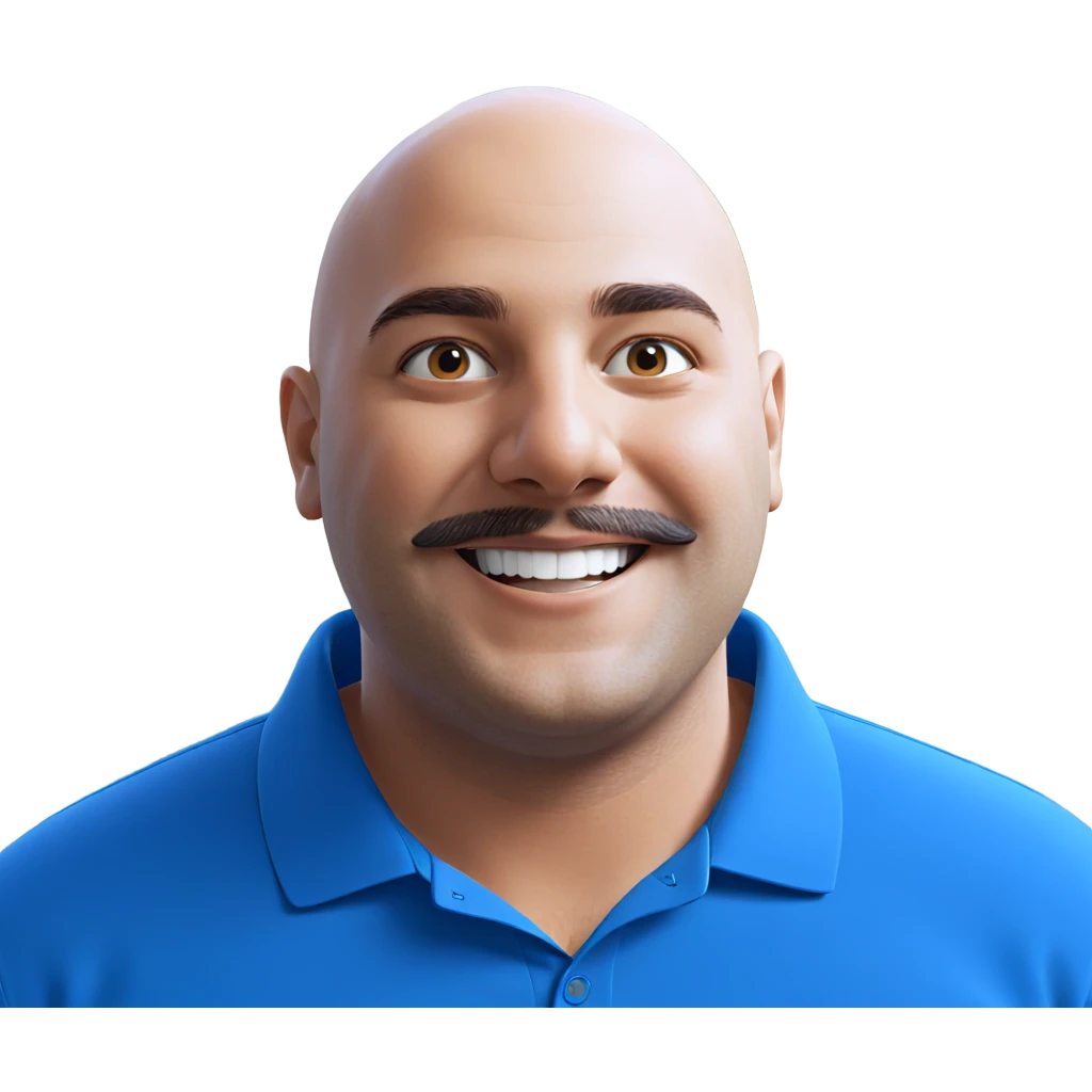 smiling bald man in blue emoji