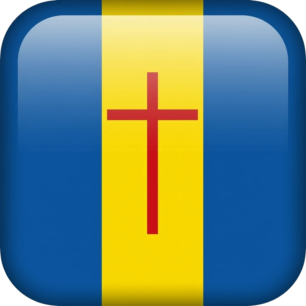 deux bandes verticales bleues encadrant une bande jaune, toutes de taille équivalente. La bande jaune est frappée en son centre d’une croix rouge, celle de l’Ordre du Christ, ancien ordre militaire et religieux portugais emoji
