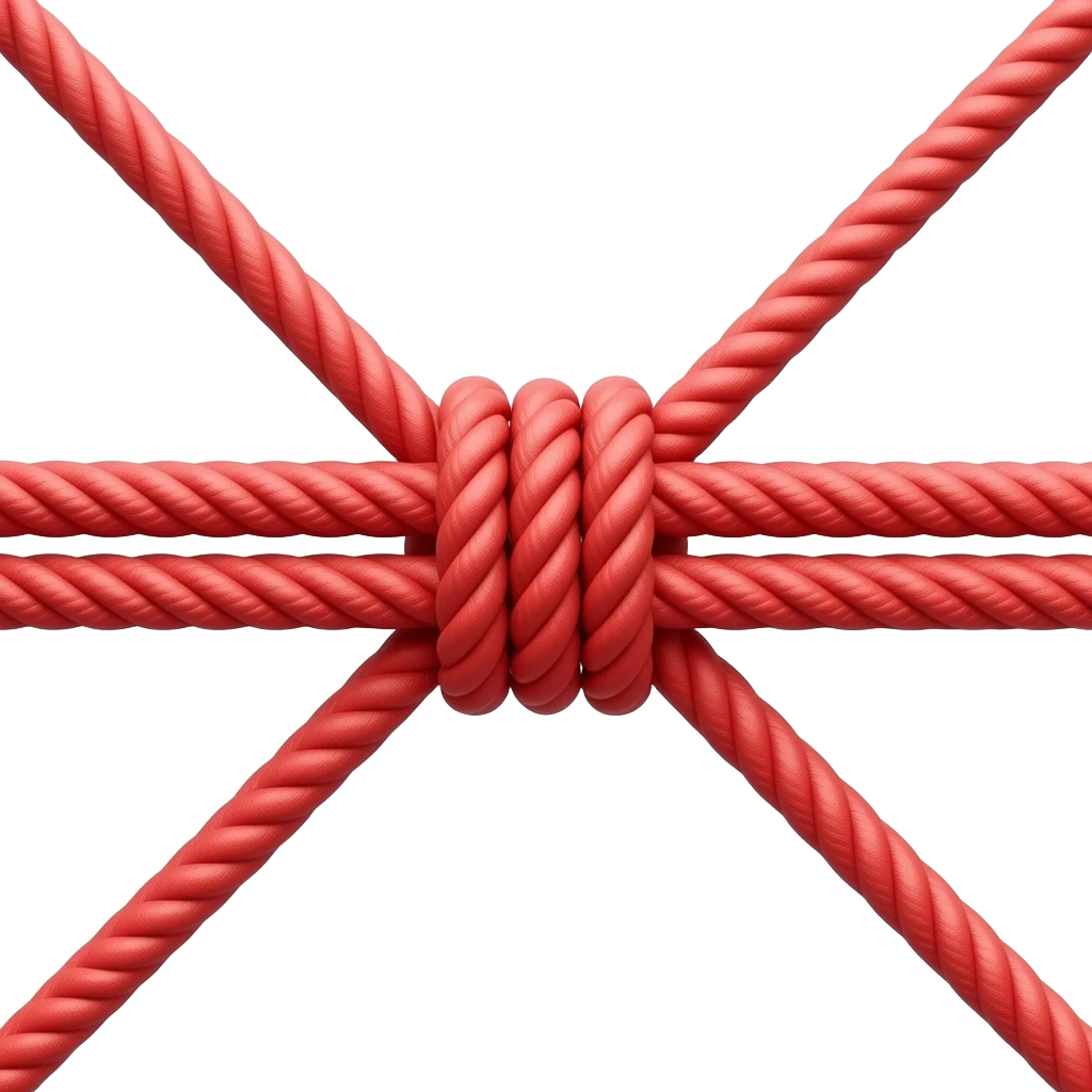 two lines of thin red string knotted together at the middle, less rubber looking emoji