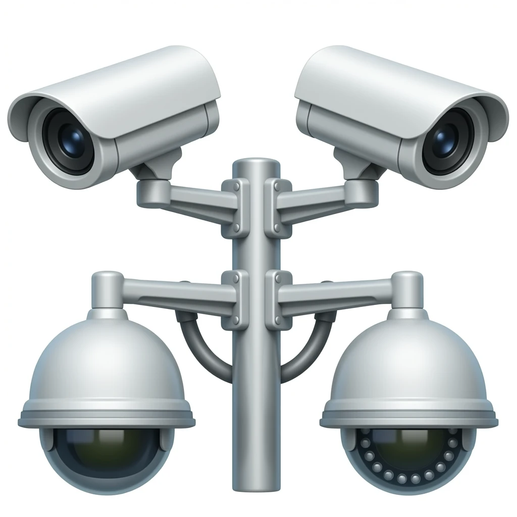 Four CCTV cameras on a pole with one dome camera emoji