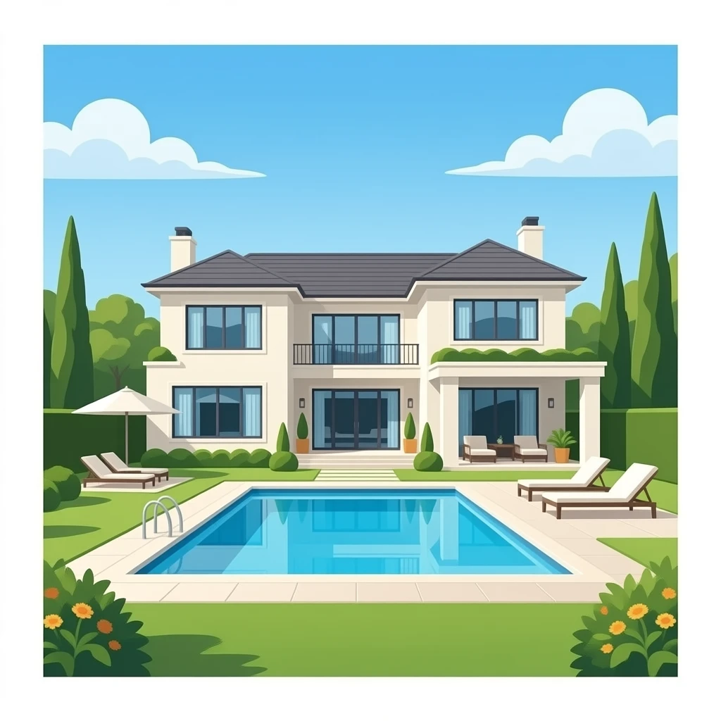 Celebrity modern mansion with pool 3d emoji with no background emoji