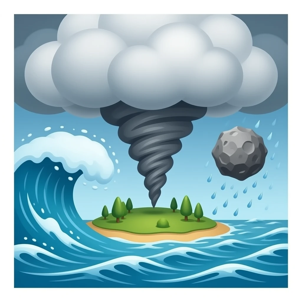 Tsunami tornado meteoro chuva de emoji