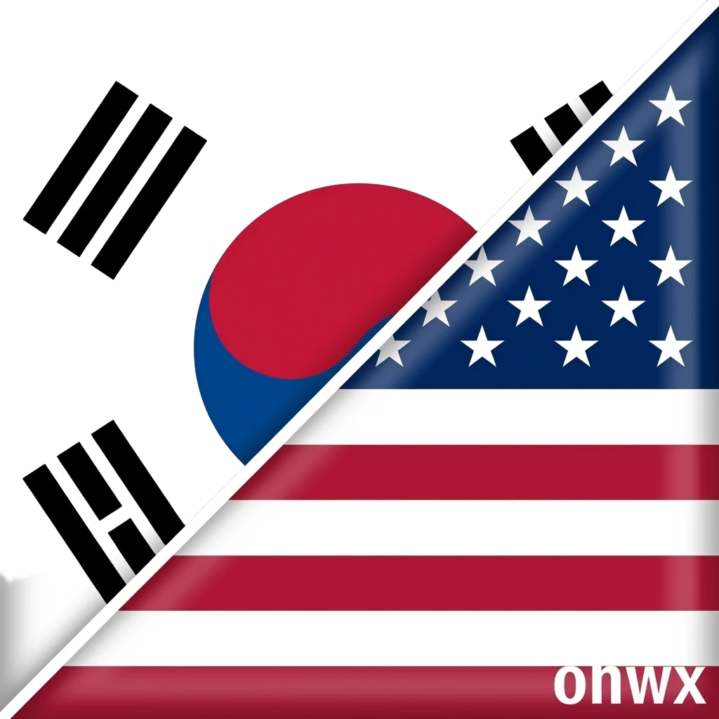 대각선으로 반으로 짤라서 반은 대한민국 국기 반은 미국국기 국기처럼 만들어줘 동그랗게 말고 emoji
