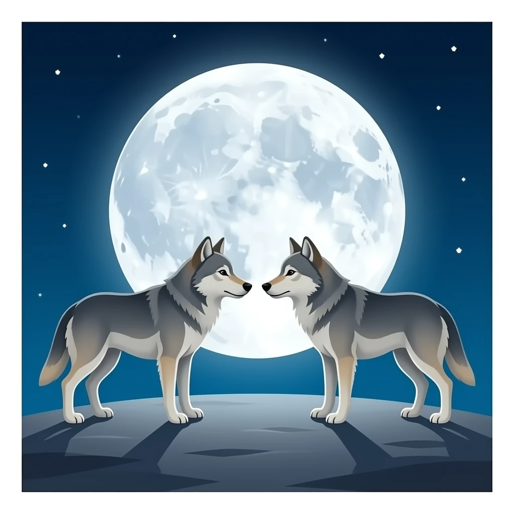 MOON WITH 2 WOLF FACINGEACH OTHER emoji