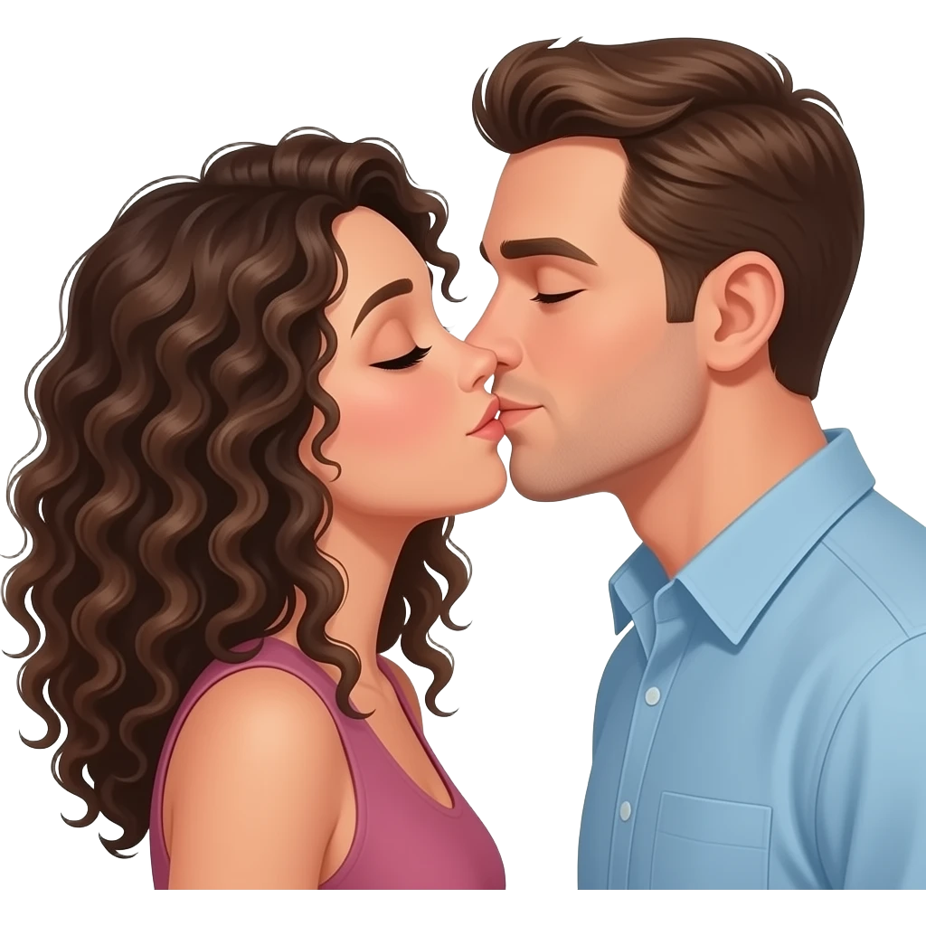 Quiero un avatar de Dos pareja besandose la chica es morena con su cabello rizado, y hombre su piel es  blanca emoji