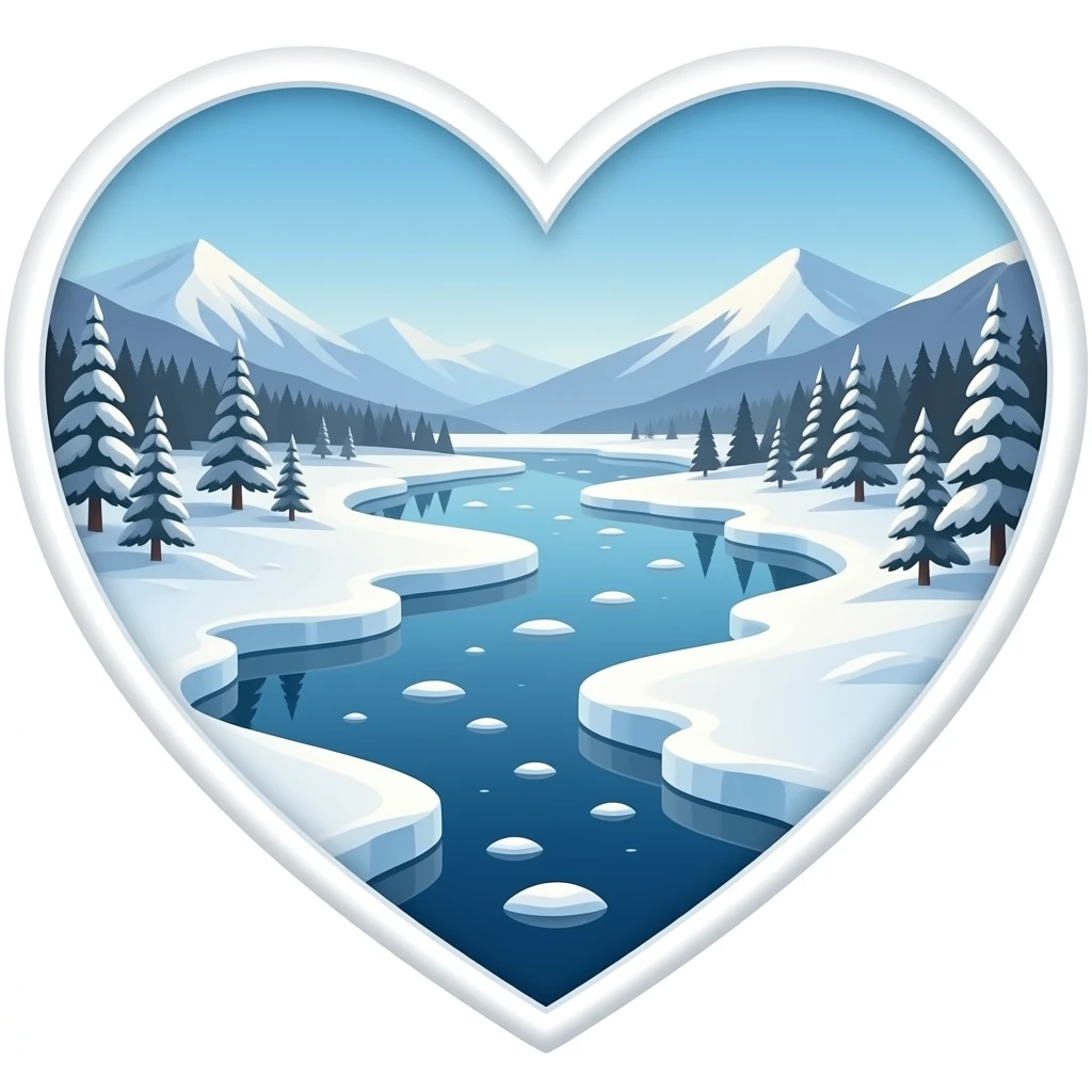 Сделай сердце с зимним  байкальским пейзажем внутри в стиле эмоджи emoji