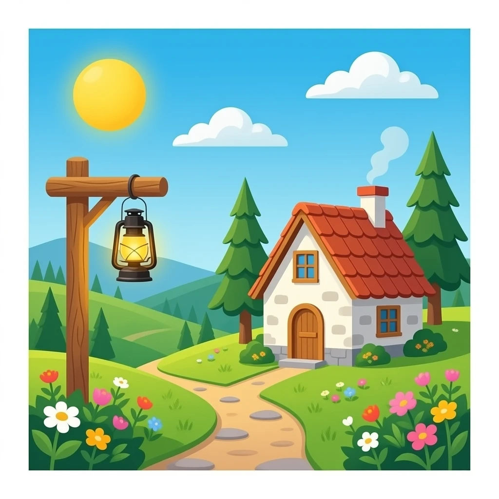 cartoonish style lantern hanging on a hillside cotage emoji