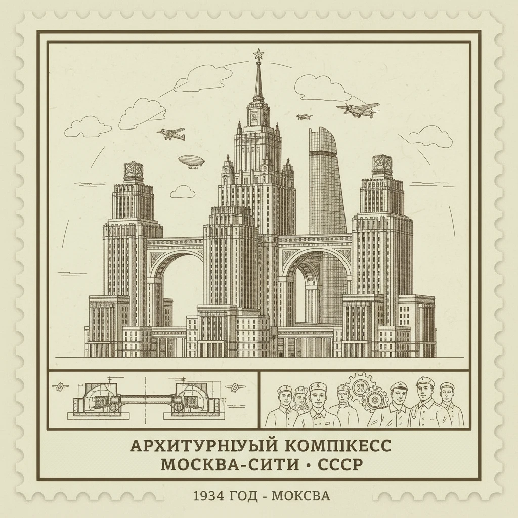 Москва-Сити, если бы его построили в СССР в 1934 году. Архивные чертежи

Стилизуй изображение под марку как на фото emoji