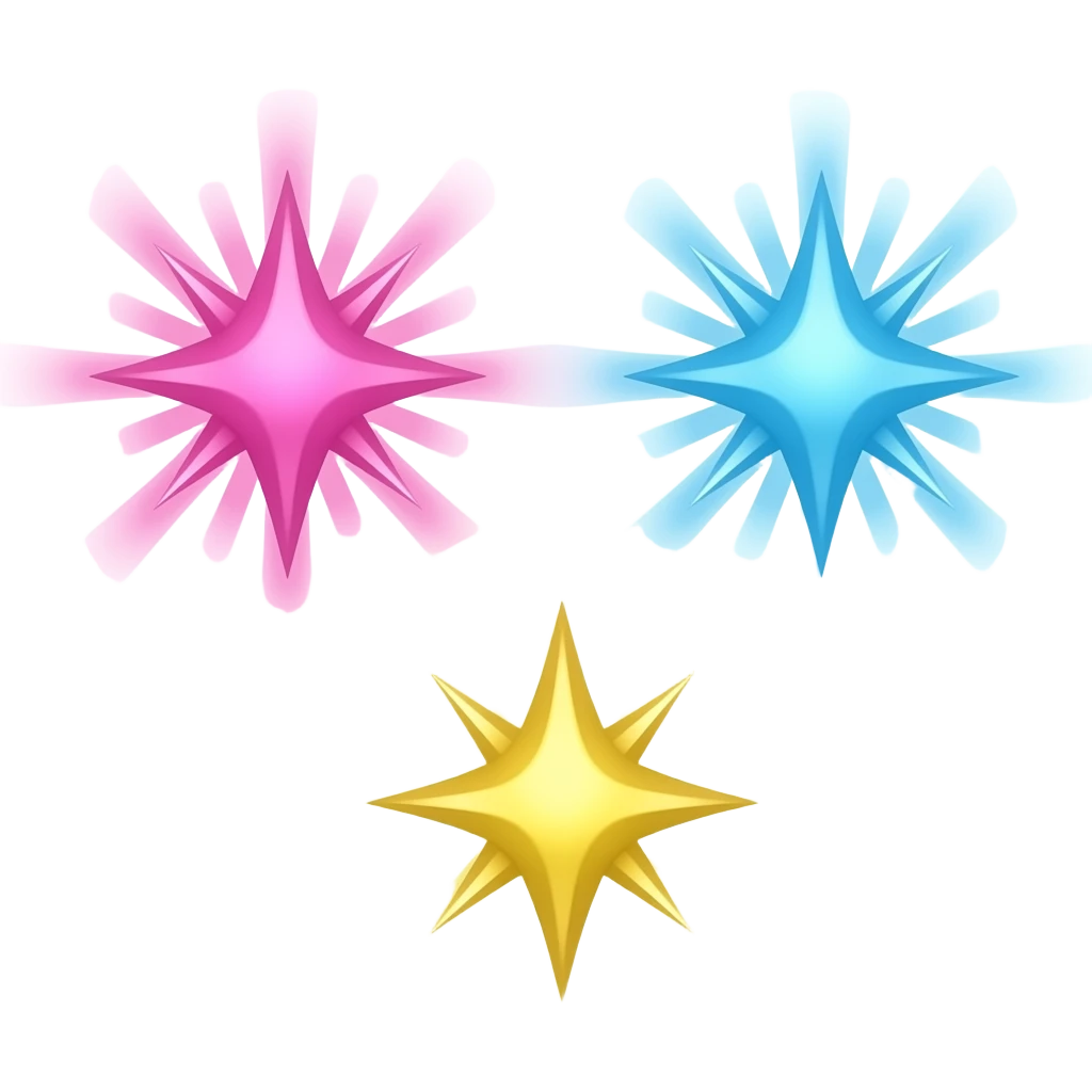 three sparkles pink blue and yellow emoji