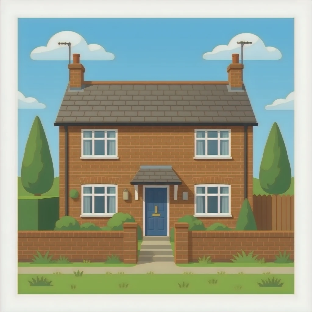 Bungalow house with brown bricks in old age Britain emoji