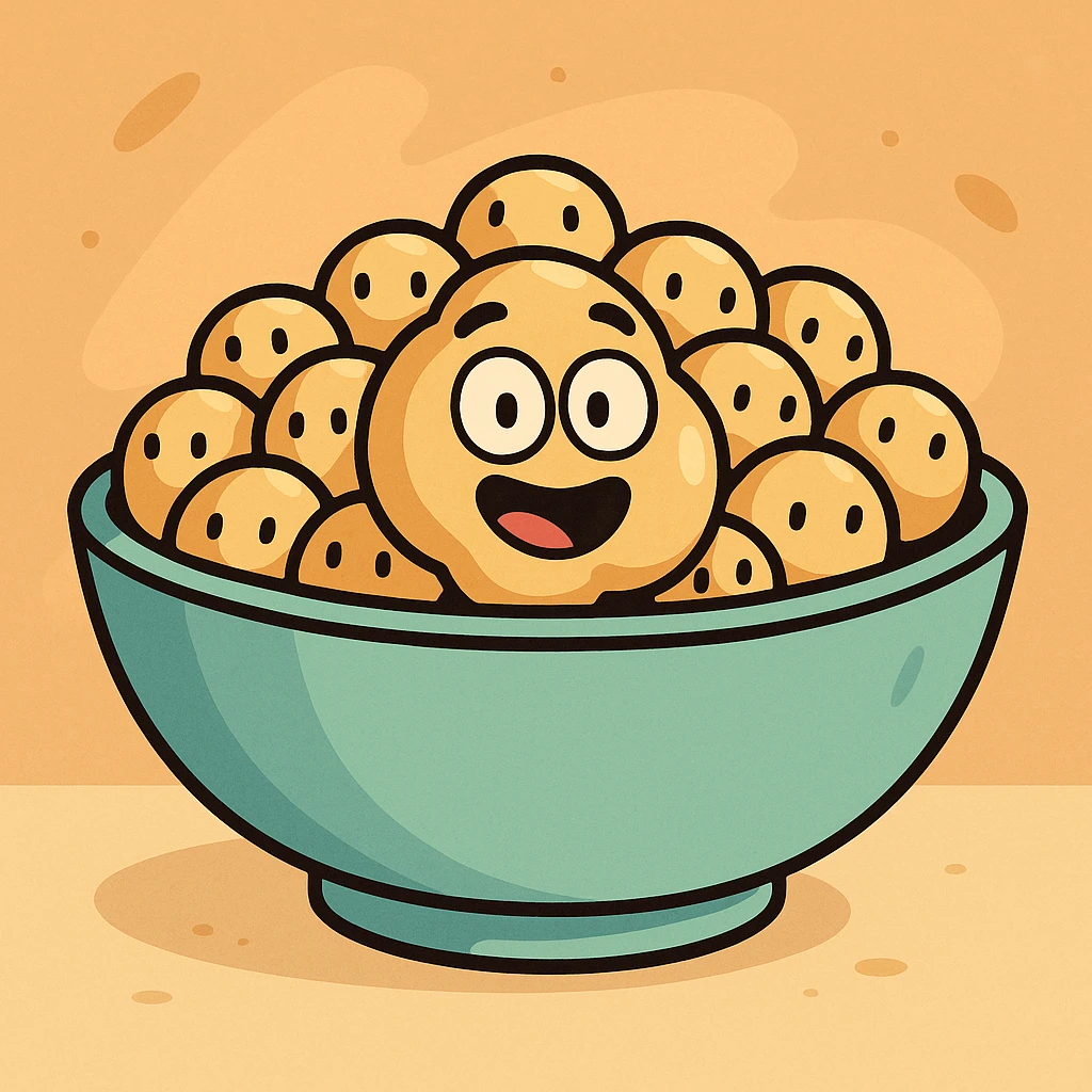 a bowl of chickpeas, cartoon style, vibrant colors, simple shapes emoji