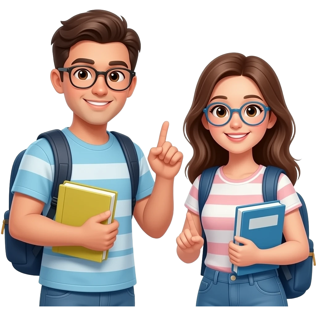 아이폰 스타일, 가방을 메고 책을 들고 있는 대학생들, 여름 배경, 상반신 emoji