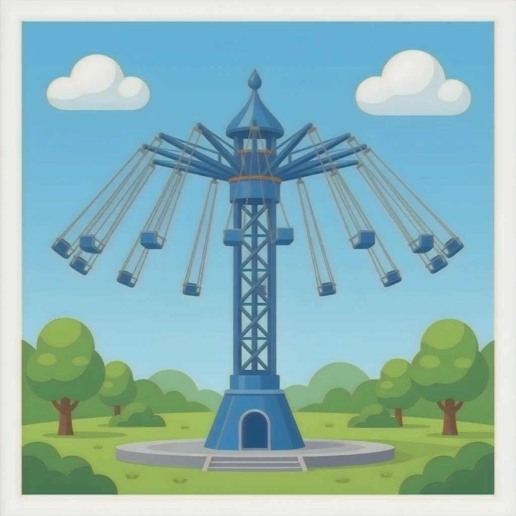 blue colored vertical drop tower carnival ride, empty single row of ...