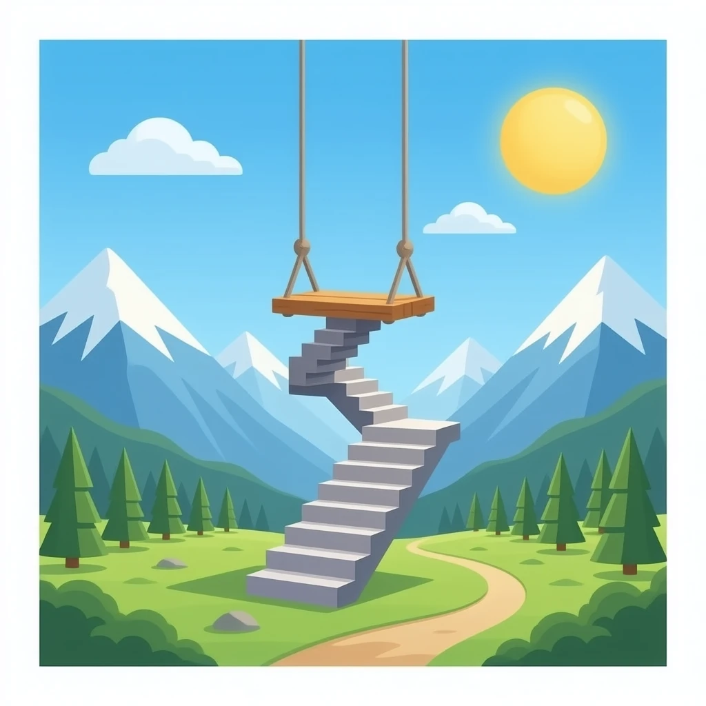 escalera colgante entre dos montañas emoji