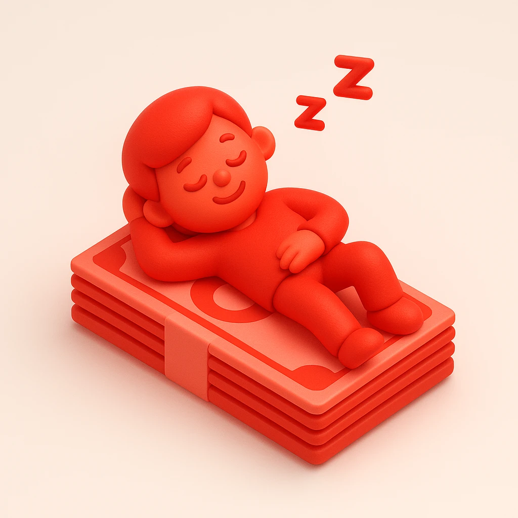happy person napping on mattress of money emoji