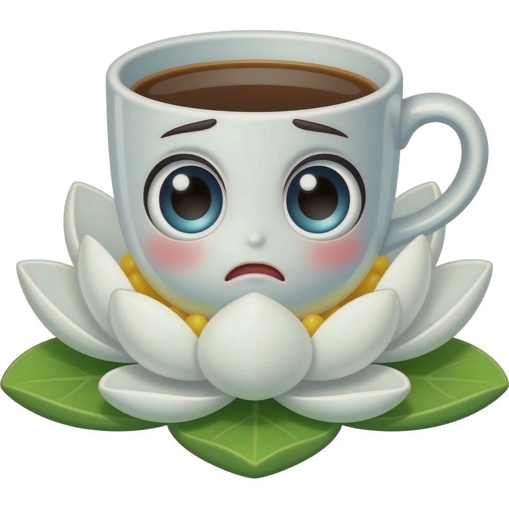 bewildered expressionface with big, glistening anime eyes shaped eyeson cup and saucer  coffee emoji emerging from White Lotus emoji