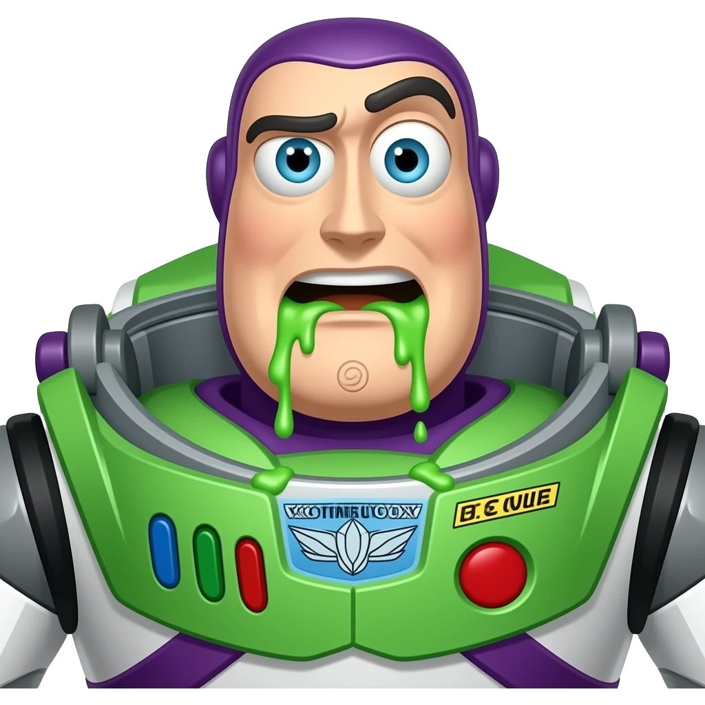 outbreak of vomiting and diarrhea; vomiting is neon green; shit light brown: Buzz Lightyear emoji