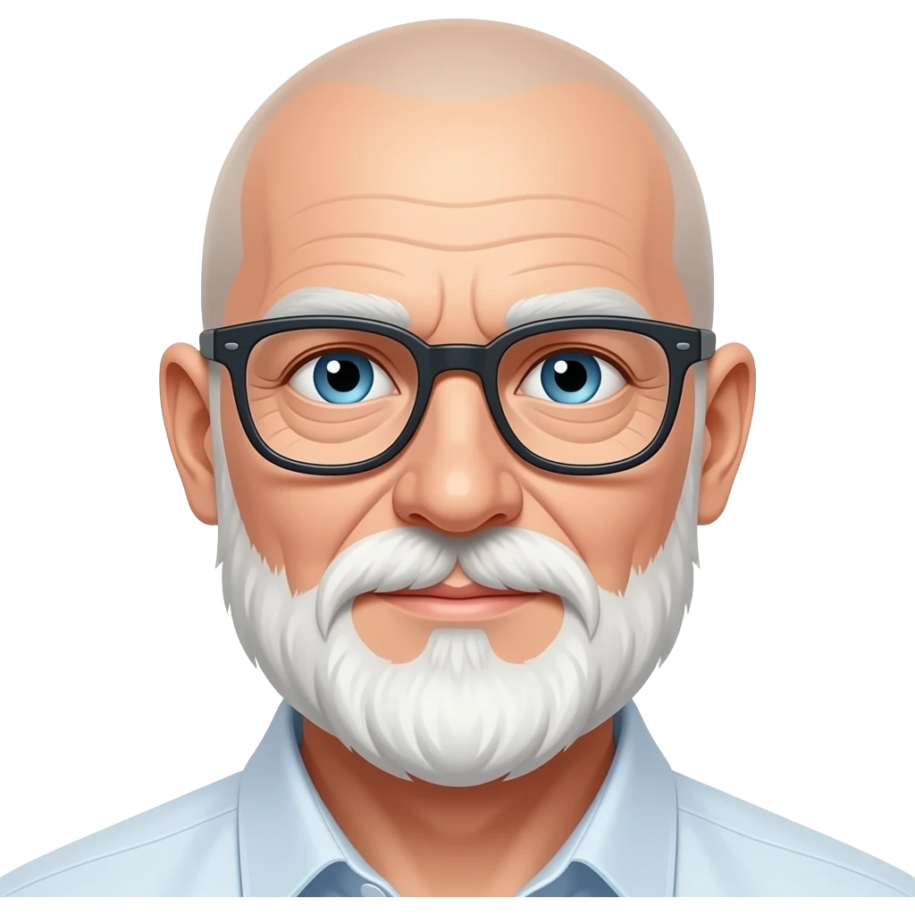 blue eyed, shaved bald head old man with white beard and glasses emoji