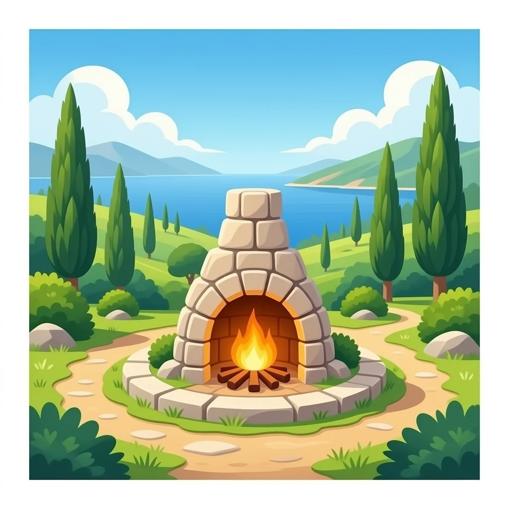 hearth, hestia inspired in greenery greece landscape emoji